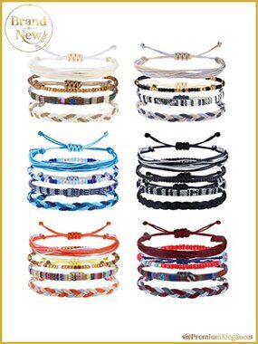 Boho Surfer Anklets Set of 24 Adjustable Handmade Beaded Braided Bracelets for